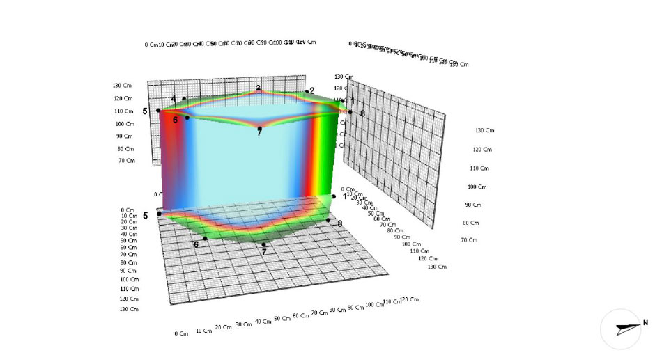 Symulacja wnętrza pnia Tomograf soniczny (akustyczny) ArborSonic 3D<br />
Symulacja wnętrza pnia